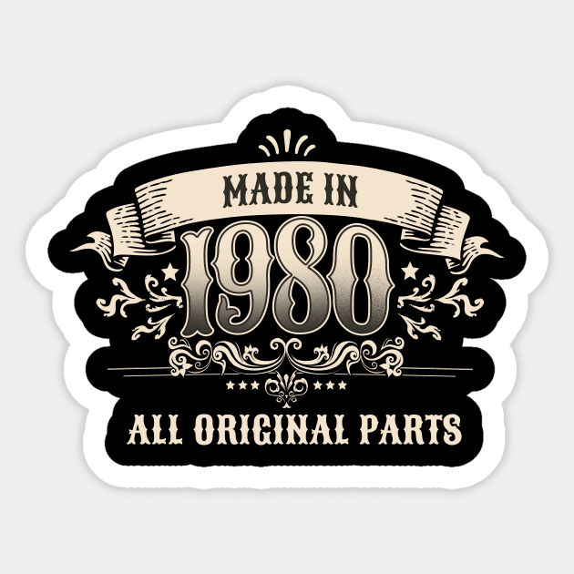 Retro Vintage Birthday Made In 1980 All Original Parts Sticker by star trek fanart and more